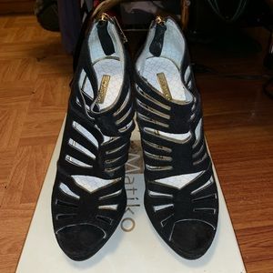 Matiko black suede caged pumps